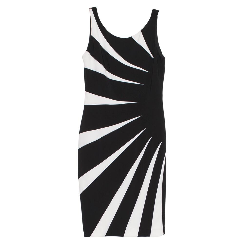 Vintage Joseph Ribkoff Abstract Bodycon Sheath Dress Black White Sleeveless 2